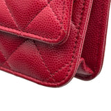 シャネル CHANEL マトラッセチェーンウォレット A33814 26番台 レッド シルバー金具 キャビアスキン レディース ショルダーバッグ
