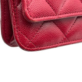シャネル CHANEL マトラッセチェーンウォレット A33814 26番台 レッド シルバー金具 キャビアスキン レディース ショルダーバッグ
