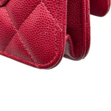 シャネル CHANEL マトラッセチェーンウォレット A33814 26番台 レッド シルバー金具 キャビアスキン レディース ショルダーバッグ