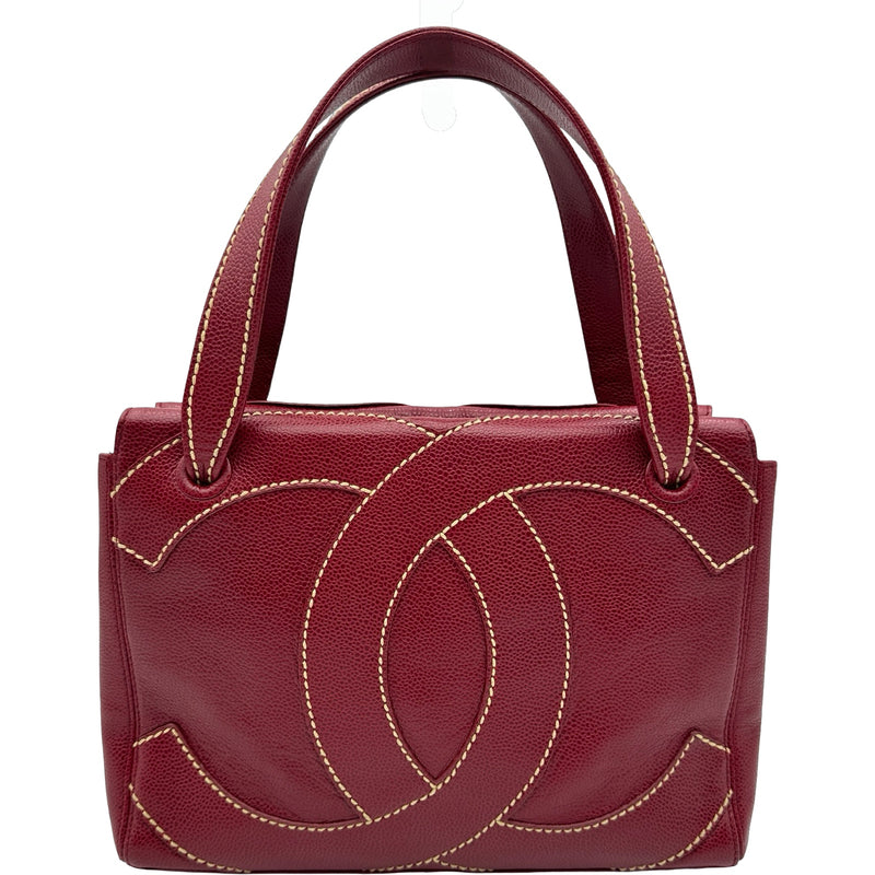 CHANEL ワインレッド手袋 CCロゴ付き シャネル CHANEL ワイルドステッチハンド 9番台 レッド ゴールド金具
