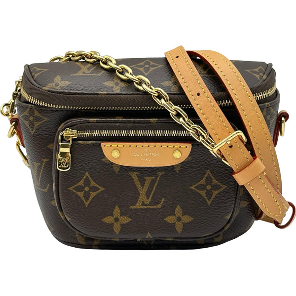 美品 ルイビィトン新宿店購入 ルイビィトンバムバックボディバックモノグラム ルイ・ヴィトン LOUIS VUITTON ミニバムバッグ M82335 ブラウン
