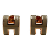 エルメス HERMES ポップH ミニピアス マロン/ピンクゴールド エナメル/メタル アクセサリー