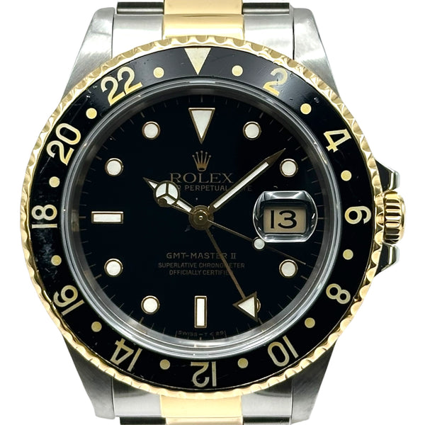 ロレックス　ROLEX GMT-MASTER II 掛時計　高級　レア ロレックス ROLEX GMTマスター2 16713 ブラック ゴールド/ステンレス