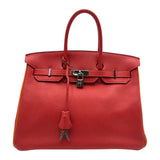 エルメス HERMES バーキン35 バイカラー □I刻 ルージュガランス/オレンジ シルバー金具 トゴ レディース ハンドバッグ