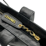 シャネル CHANEL ロゴマーク トートバッグ 5番台 ブラック ゴールド金具 カーフ レディース ショルダーバッグ