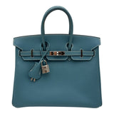 エルメス HERMES バーキン25 □M刻 ブルージーン シルバー金具 エプソン レディース ハンドバッグ