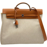 エルメス HERMES エールバッグMM □C刻印 ベージュ/ゴールド シルバー金具 トワル レザー ユニセックス ハンドバッグ ショルダーバッグ