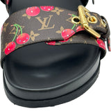 ルイ・ヴィトン LOUIS VUITTON ×村上隆 ボンディアラインチェリーサンダル MA0235 ブラック レザー レディース サンダル