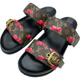ルイ・ヴィトン LOUIS VUITTON ×村上隆 ボンディアラインチェリーサンダル MA0235 ブラック レザー レディース サンダル