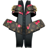 ルイ・ヴィトン LOUIS VUITTON ×村上隆 ボンディアラインチェリーサンダル MA0235 ブラック レザー レディース サンダル