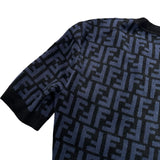 フェンディ FENDI FF総柄半袖ニットワンピース FZDA61 ネイビー レーヨン レディース ワンピース