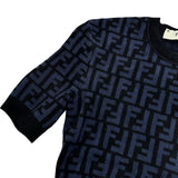 フェンディ FENDI FF総柄半袖ニットワンピース FZDA61 ネイビー レーヨン レディース ワンピース