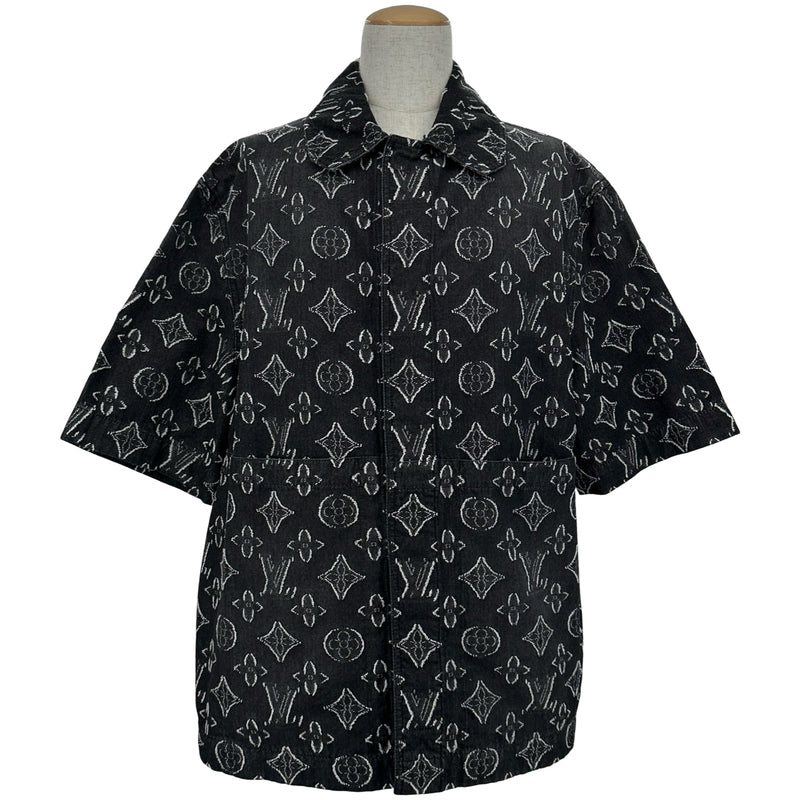 ルイ・ヴィトン LOUIS VUITTON モノグラム総柄デニム半袖シャツ HPS73W ブラック デニム メンズ 半袖シャツ ルイ・ヴィトン LOUIS VUITTON モノグラム総柄デニム半袖シャツ HPS73W