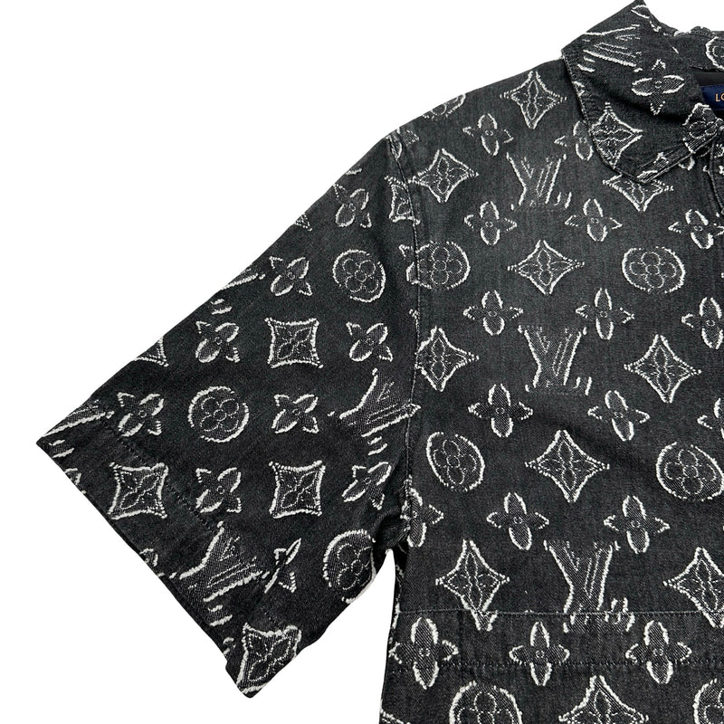 ルイ・ヴィトン LOUIS VUITTON モノグラム総柄デニム半袖シャツ HPS73W ブラック デニム メンズ 半袖シャツ ルイ・ヴィトン LOUIS VUITTON モノグラム総柄デニム半袖シャツ HPS73W