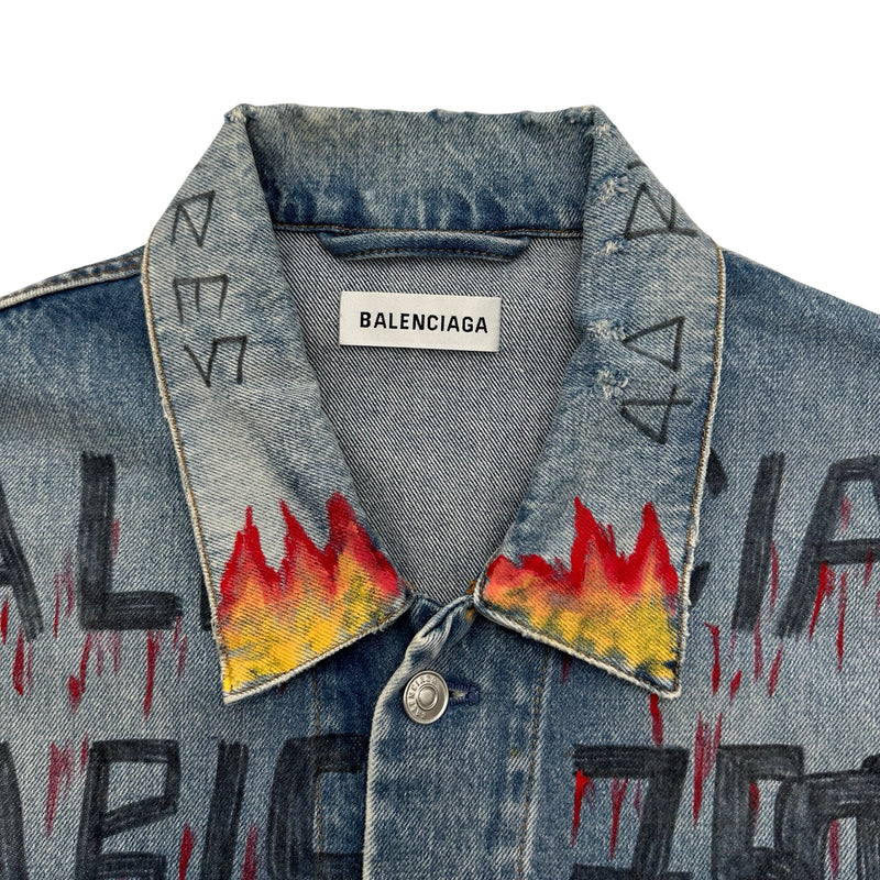 BALENCIAGA グラフィックデザイン オーバーサイズ デニムジャケット46 バレンシアガ BALENCIAGA グラフィティオーバーサイズデニムジャケット