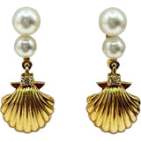 ミキモト MIKIMOTO 貝モチーフパールイヤリング ゴールド K18 パール ダイヤモンド ジュエリー