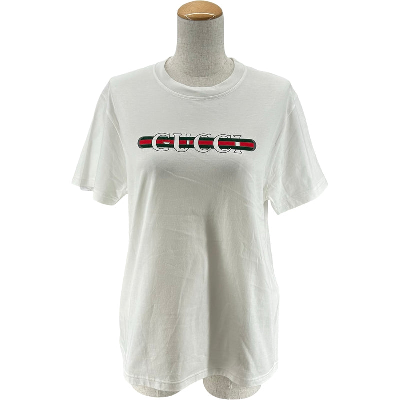 GUCCI - 　グッチ GUCCI ビッグロゴ刺繍Tシャツ ホワイト コットン レディース 半袖Ｔシャツ グッチ GUCCI ロゴプリント半袖Tシャツ 787299 ホワイト コットン