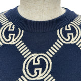 グッチ GUCCI GG総柄リバーシブルニットセーター 692702 ネイビー ウール レディース ニット