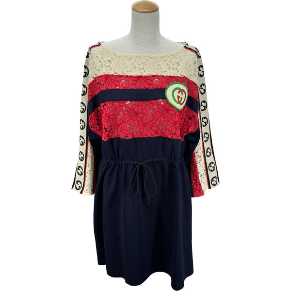 グッチ GUCCI GGロゴレース切り替えワンピース 573974 ネイビー