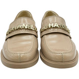 シャネル CHANEL ココマークチェーンロゴローファー G37430 ベージュ パテント レディース ローファー
