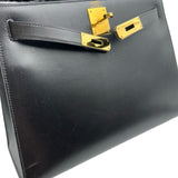 エルメス HERMES ケリー28 外縫い 〇W刻印 ブラック ゴールド金具 ボックスカーフ レディース ハンドバッグ ショルダーバッグ