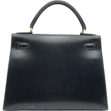 エルメス HERMES ケリー28 外縫い 〇W刻印 ブラック ゴールド金具 ボックスカーフ レディース ハンドバッグ ショルダーバッグ