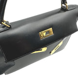 エルメス HERMES ケリー28 外縫い 〇W刻印 ブラック ゴールド金具 ボックスカーフ レディース ハンドバッグ ショルダーバッグ