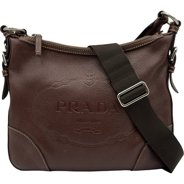 プラダ PRADA レザー ショルダーバッグ ブラウン レディース クロス