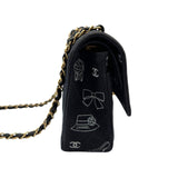 シャネル CHANEL マトラッセ25 アイコンプリント A01112 7番台 ブラック ゴールド金具 コットン レディース ショルダーバッグ