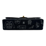 シャネル CHANEL マトラッセ25 アイコンプリント A01112 7番台 ブラック ゴールド金具 コットン レディース ショルダーバッグ