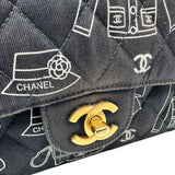 シャネル CHANEL マトラッセ25 アイコンプリント A01112 7番台 ブラック ゴールド金具 コットン レディース ショルダーバッグ