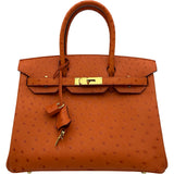 エルメス HERMES バーキン30 A刻印 タンジェリン ゴールド金具 オーストリッチ レディース ハンドバッグ