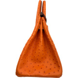 エルメス HERMES バーキン30 A刻印 タンジェリン ゴールド金具 オーストリッチ レディース ハンドバッグ