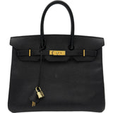 エルメス HERMES バーキン35 □B刻印 ブラック ゴールド金具 アルデンヌ レディース ハンドバッグ