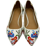 トリーバーチ TORY BURCH フラワー刺繍パンプス アイボリー キャンバス レディース パンプス