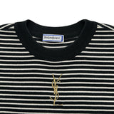 サンローラン SAINT LAURENT ロゴボーダー半袖ワンピース ブラック トリアセテート レディース ワンピース