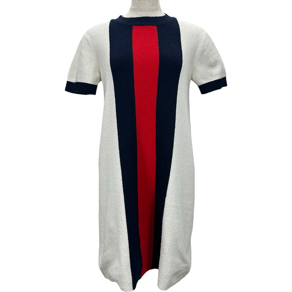 【美品】GUCCIボウタイ付き半袖ワンピース ネイビー/レッド グッチ GUCCI シェリーライン半袖ワンピース 788805 ホワイト コットン