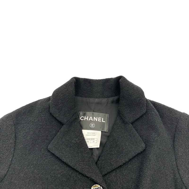 18092✨シャネル 2022 ココマークラインストーンボタン ジャケット 黒 シャネル CHANEL ラインストーンボタンジャケット P42616 ブラック