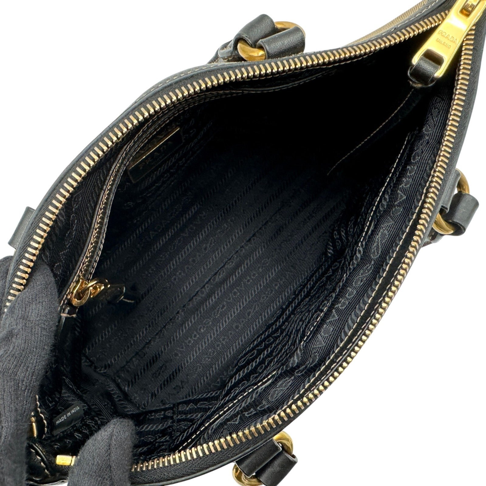 プラダ PRADA ジャガード ハンドバッグ 1BA111 ブラウン ジャガード