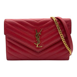 サンローラン SAINT LAURENT エンヴェローブ チェーンウォレット 393953 レッド ゴールド金具 グレインカーフ レディース ショルダーバッグ