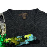 ルイ・ヴィトン LOUIS VUITTON スパンコールLVロゴ半袖ニットセーター K6KM08OGG グレー ウール レディース ニット