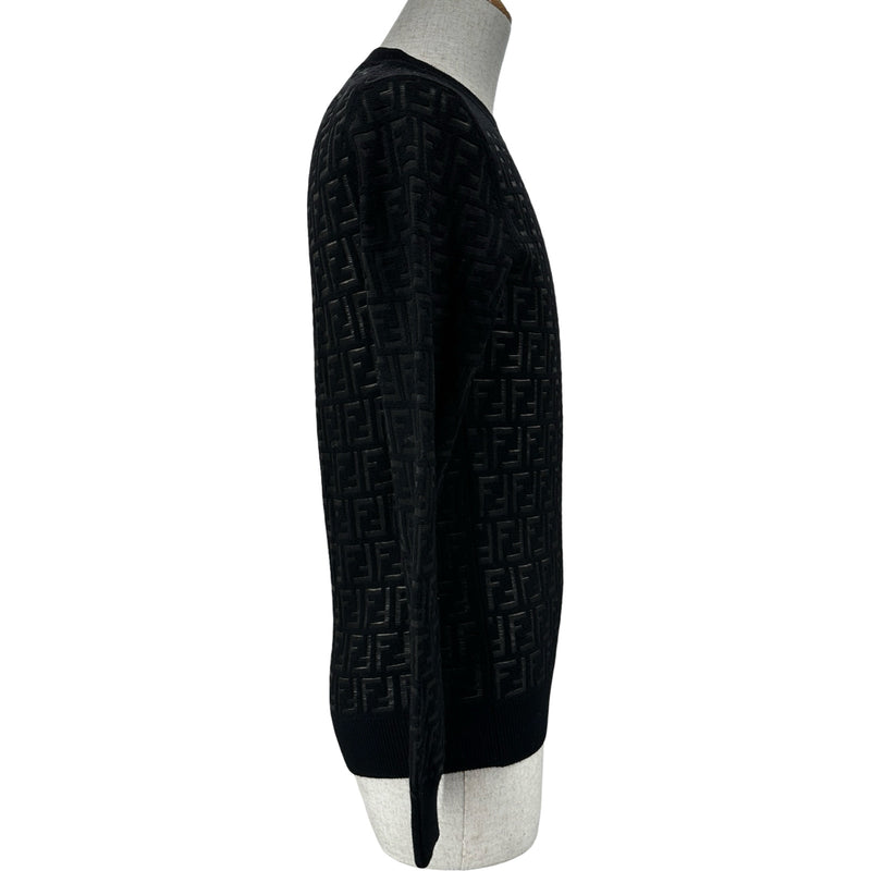 【美品】FENDI セーター フェンディ　セーター　FF柄　ブラック　ニット フェンディ FENDI FF総柄ニットセーター FZY063 ブラック ウール