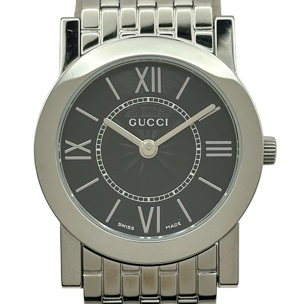 新品仕上 電池新品 グッチ ラウンド 5200M.1 デート 腕時計 クォーツ グッチ GUCCI ラウンドフェイス 5200L.1 ブラック ステンレススチール