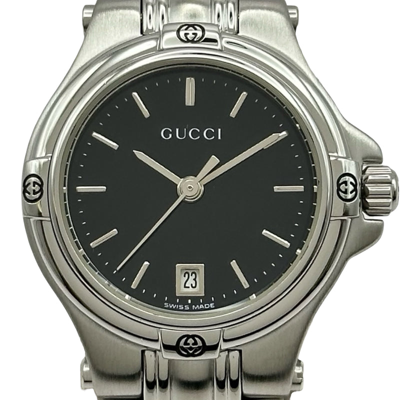 【E7】 GUCCI 9040L レディース腕時計 ブラック文字盤箱付き 美品 グッチ GUCCI レディースウォッチ 9040L ブラック ステンレススチール