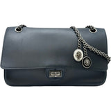 シャネル CHANEL 2.55ダブルフラップチェーンショルダー ネイビー/ボルドー/ホワイト シルバー金具 レザー レディース ショルダーバッグ
