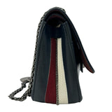 シャネル CHANEL 2.55ダブルフラップチェーンショルダー ネイビー/ボルドー/ホワイト シルバー金具 レザー レディース ショルダーバッグ