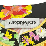 レオナール LEONARD フローラル柄ロゴボタン長袖ワンピース 420913 ブラック ナイロン レディース ワンピース