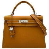 エルメス HERMES ケリー28 外縫い □K刻印 ナチュラル シルバー金具 ヴァッシュリエジェ レディース ショルダーバッグ