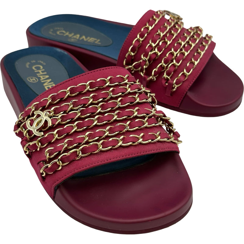 シャネル CHANEL ココマークチェーンフラットサンダル G31627 レッド