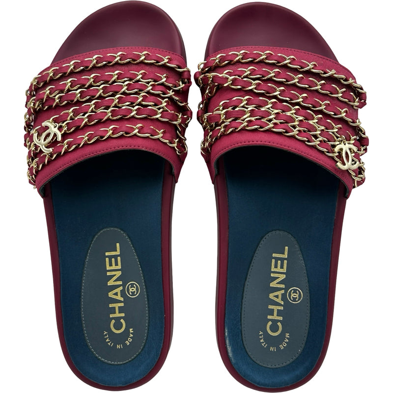 シャネル CHANEL ココマークチェーンフラットサンダル G31627 レッド